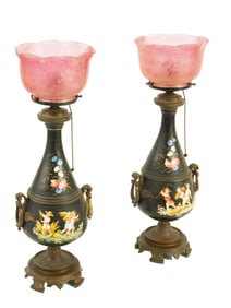ANTIQUE ITALIAN PORCELAIN AND BRONZE TABLE LAMPS