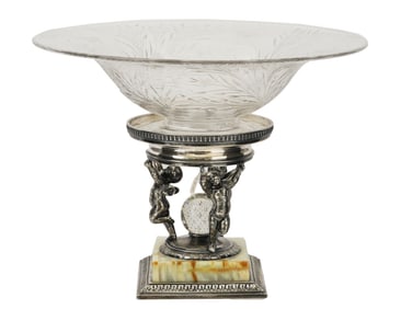 PAIRPOINT SILVER PLATED ONYX CENTERPIECE GLASS BOWL