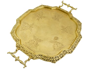 ANTIQUE 1890 GERMAN DECORATED BRASS TRAY W INSCRIPTION