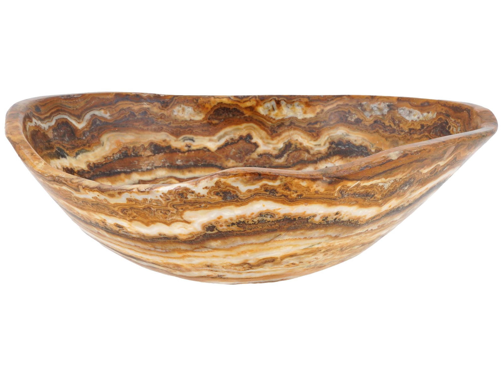 CONICAL SHAPED HAND CARVED BROWN ONYX STONE BOWL (1 of 4)