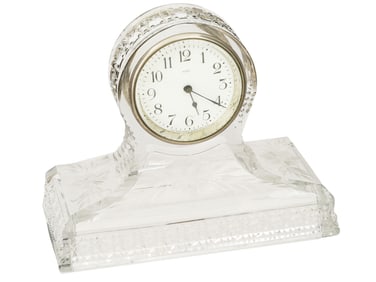 ANTIQUE NEW HAVEN CLOCK CO CUT GLASS TABLE CLOCK