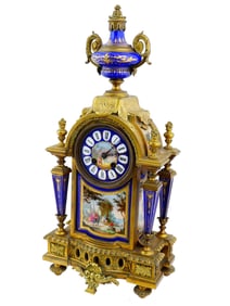 ANTIQUE FRENCH GILT BRONZE ENAMEL MANTEL CLOCK