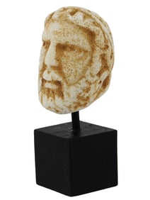 ANCIENT ROMAN CARVED MARBLE MALE HEAD SCULPTURE