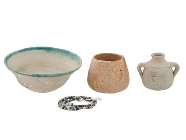 ANCIENT TERRACOTTA AND GLASS ARTIFACTS 100 TO 800 AD