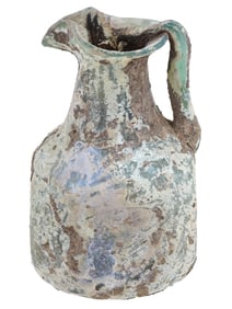 ANCIENT 100 TO 300 AD ROMAN GLASS JUG WITH HANDLE