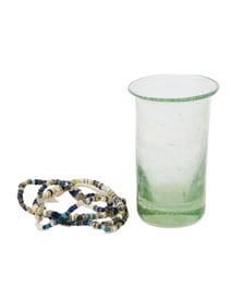 ANCIENT ROMAN GLASS CUP AND BEAD NECKLACE 100 TO 300 AD