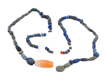ANCIENT ROMAN CARVED STONE AND AGATE BEADED NECKLACE