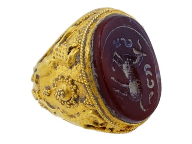 ANCIENT ROMAN 22K GOLD CARVED CARNELIAN STAMP RING