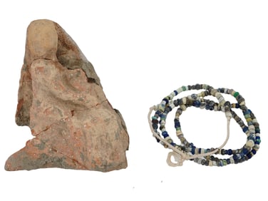 ANCIENT ROMAN TERRACOTTA FRAGMENT AND BEADED NECKLACE