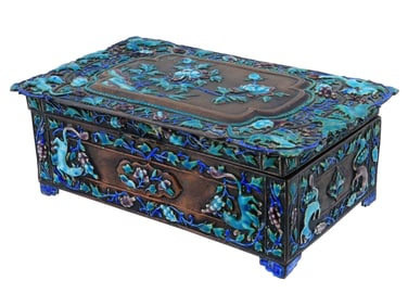 ANTIQUE CHINESE QING DYNASTY ENAMEL RELIEF STAMP BOX