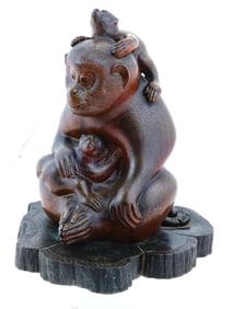 ANTIQUE JAPANESE MEIJI ERA BRONZE SCULPTURE OF MONKEY