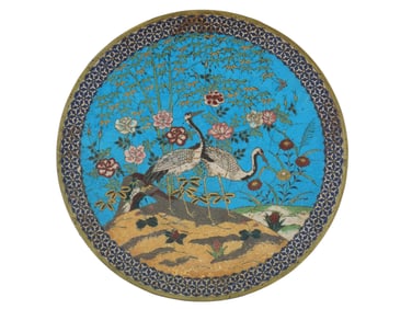 JAPANESE CRANES DESIGN CLOISONNE ENAMEL COPPER PLATE