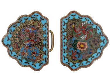 ANTIQUE JAPANESE MEIJI CLOISONNE ENAMEL BELT BUCKLE