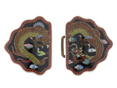 JAPANESE MEIJI DRAGON CLOISONNE ENAMEL BELT BUCKLE