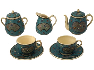JAPANESE CLOISONNE ENAMEL CERAMIC TEA SET OF 7 PCS