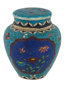 JAPANESE TOTAI COVERED CLOISONNE ENAMEL PORCELAIN JAR