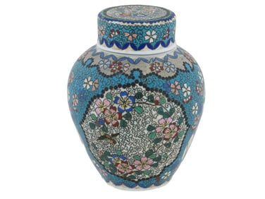JAPANESE TOTAI COVERED CLOISONNE ENAMEL PORCELAIN JAR
