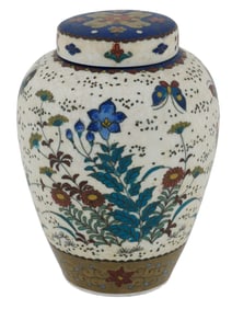 JAPANESE TOTAI COVERED CLOISONNE ENAMEL PORCELAIN JAR