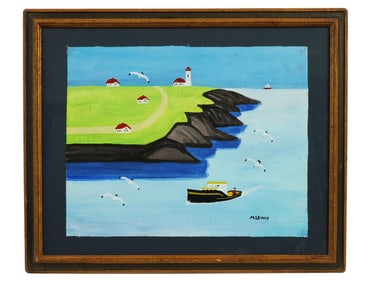 ATTR TO MAUD LEWIS CANADIAN FOLK ART OIL PAINTING