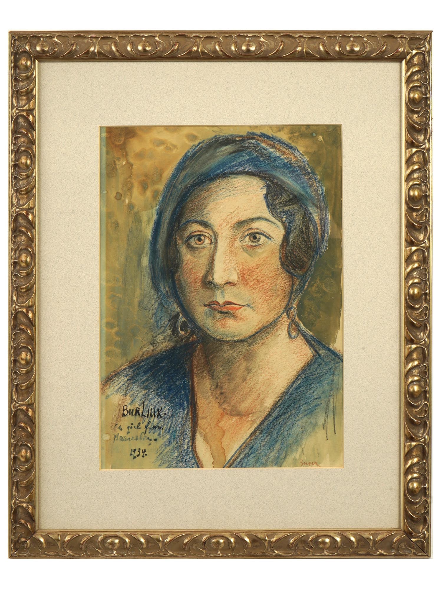 FEMALE PORTRAIT PAINTING SIGNED DAVID BURLIUK ZINA (1 of 5)