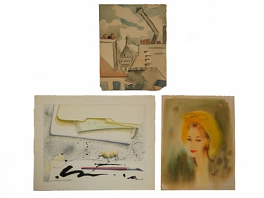 MODERN WATERCOLOR PAINTINGS AND ONE MIXED MEDIA PIECE