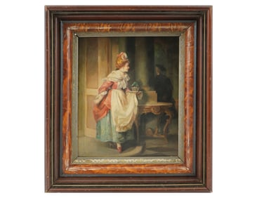 ANTIQUE EUROPEAN OIL ON COPPER GENRE PAINTING