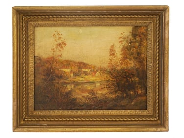 GRANT WOOD AMERICAN LANDSCAPE OIL PAINTING