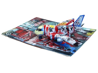 COLLAGE MIXED MEDIA FIGURINE OF A PLANE