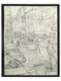 FRENCH SKETCH DRAWING ATTR TO BERNARD BUFFET SIGNED