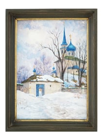RUSSIAN WINTER LANDSCAPE OIL PAINTING SIGNED