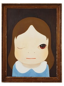 ATTR TO NARA YOSHITOMO JAPANESE PORTRAIT OIL PAINTING