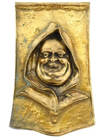 ANTIQUE MONK PORTRAIT GILDED CAST BRONZE PLAQUE