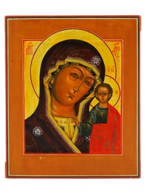 ANTIQUE RUSSIAN ORTHODOX ICON OF MOTHER OF GOD KAZAN