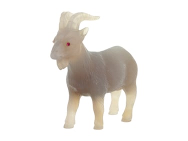 RUSSIAN CARVED AGATE GOAT FIGURE WITH RUBY EYES