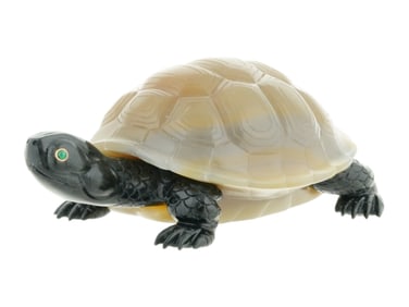 RUSSIAN CARVED FIGURINE OF A TURTLE WITH EMERALD EYES