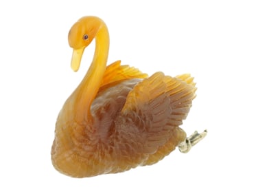 RUSSIAN CARVED AGATE 88 SILVER RUBY SWAN FIGURINE