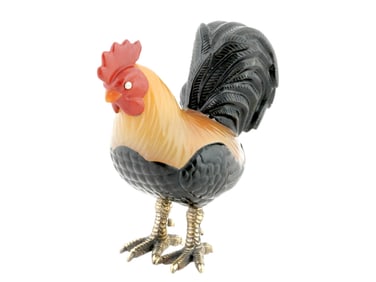 RUSSIAN CARVED STONE GOLD DIAMOND EYES ROOSTER FIGURINE
