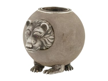 RUSSIAN SILVER RUBY AND SANDSTONE MATCH HOLDER