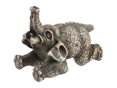 RUSSIAN SOLID SILVER FIGURE OF ELEPHANT WITH RUBY EYES