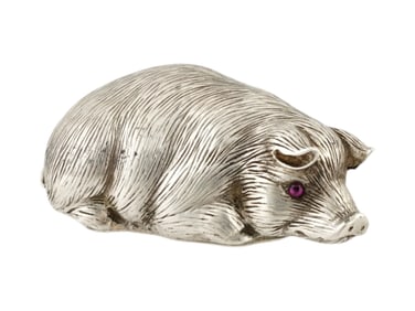 RUSSIAN SILVER FIGURINE OF A PIG WITH RUBY EYES