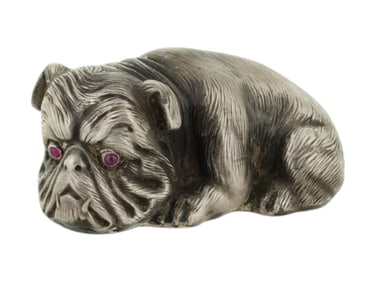 RUSSIAN 84 SILVER RUBY STONES BULLDOG FIGURINE