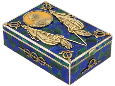 RUSSIAN IMPERIAL 84 SILVER ENAMEL LAPIS MALACHITE BOX