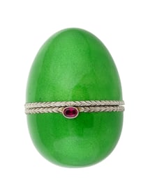 RUSSIAN 84 SILVER RUBY GREEN ENAMEL EGG CASKET CASE