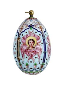 RUSSIAN GILT SILVER ENAMEL ICON EGG LOCKET PENDANT