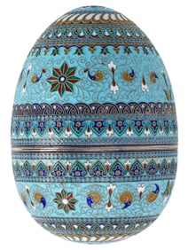 RUSSIAN GILT SILVER CLOISONNE ENAMEL EGG CASKET
