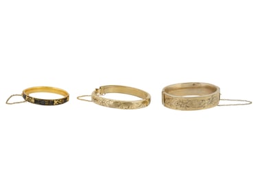 VINTAGE LADIES GOLDEN HINGED BANGLE BRACELETS