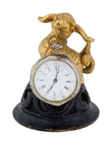 ANTIQUE SILVER POCKET WATCH WITH BRONZE QILIN FIGURE