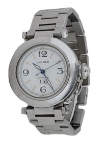 VINTAGE SWISS PASHA DE CARTIER STAINLESS STEEL WATCH