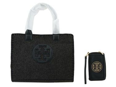 AMERICAN TORY BURCH WOOL TOTE BAG AND LEATHER WALLET