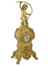 ANTIQUE EUROPEAN GILDED BRONZE MANTLE CLOCK WITH KEY